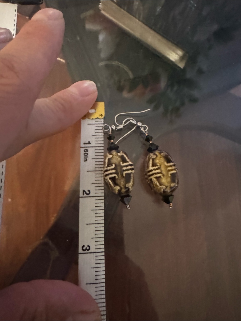 Handcrafted Gold and Black Tribal Glass Drop Earrings